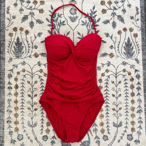 La Blanca Island Goddess Bandeau Swimsuit Red Sz Small - Picture 5 of 9